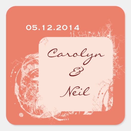 Koraalbruid & bruidegom vierkante Stickers- Pas he Vierkante Sticker (Voorkant)