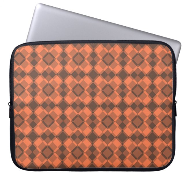 Koraalbruin geruite Argyle patroon Laptop Sleeve (Voorkant)