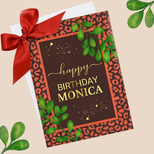 Koraalbruine Luipaardprint Folie Wenskaart