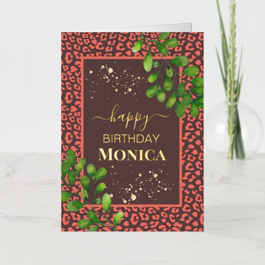 Koraalbruine Luipaardprint Folie Wenskaart (Voorkant)