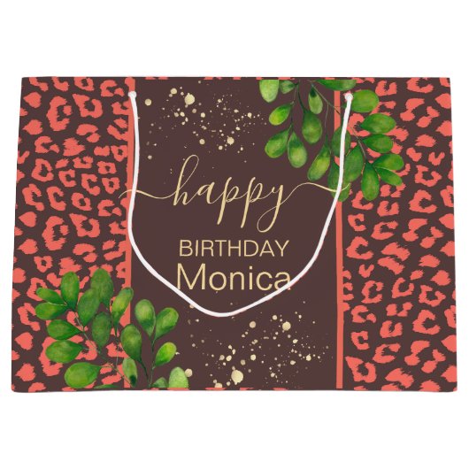 Koraalbruine Luipaardprint Groot Cadeauzakje (Voorkant)