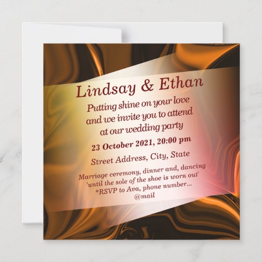 Koraalcurven en donkere curven boven de bruine ach magnetische uitnodiging (Voorkant)