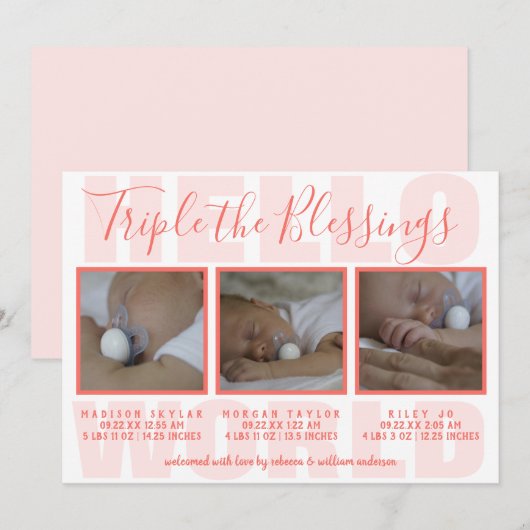 Koraaldripjes driekleurend 3 foto's aankondiging (Voorkant / Achterkant)