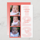 Koraaldriplets Eenvoudig 1 2 3 Foto-collage Aankondiging (Voorkant / Achterkant)