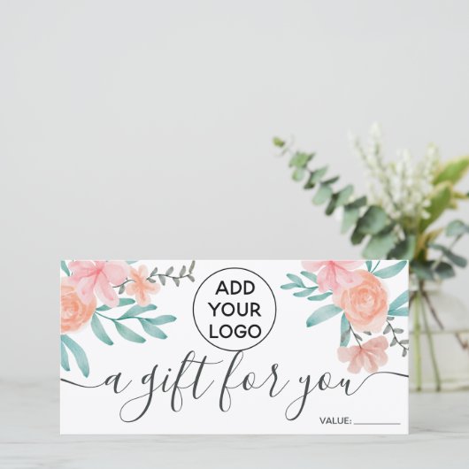 Koraalflorale waterverf logo gift certificaat (Staand voorkant)
