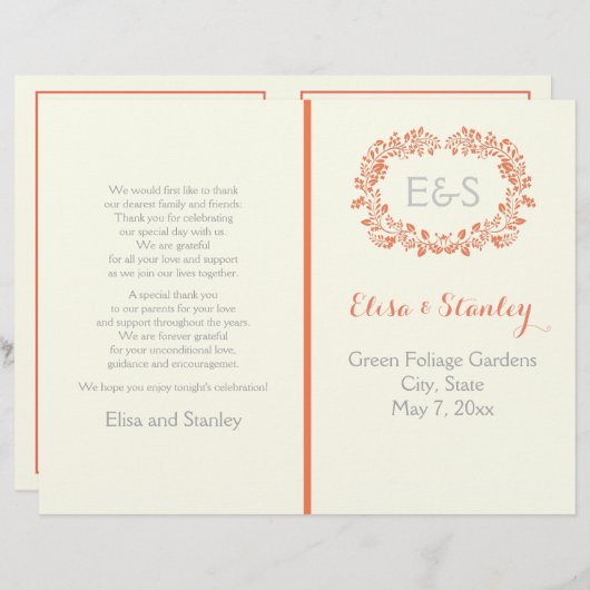 Koraalfoliën met lijst-trouwprogramma (Voorkant / Achterkant)