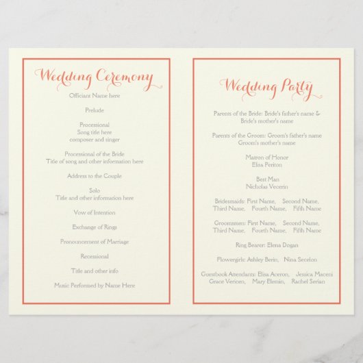 Koraalfoliën met lijst-trouwprogramma (Achterkant)