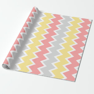 Koraalgeel en grijs chevron Verpakkingspapier Cadeaupapier