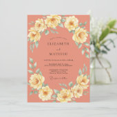 Koraalgeel Ranunculus Gedempte Eucalyptus Bruiloft Kaart (Staand voorkant)