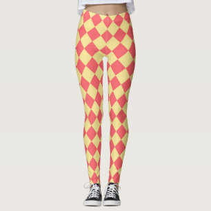 Koraalgeel ruitpatroon met dambordmotief leggings