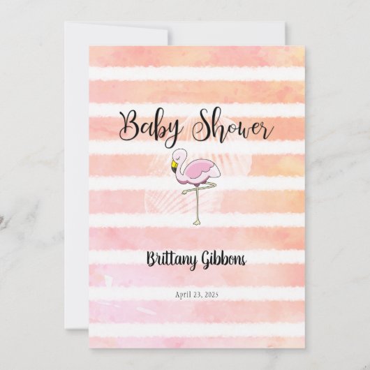 Koraalgestreept flamingo wil Baby shower Kaart (Achterkant)