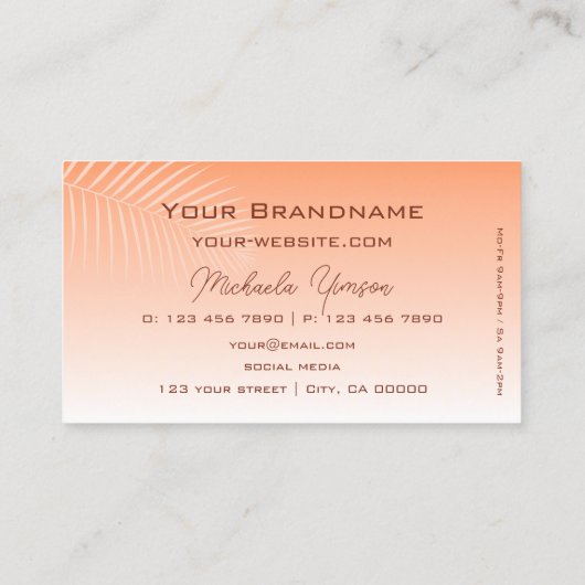 Koraalgradiënt verloopmodern met handpalmlef eenvo visitekaartje (Achterkant)