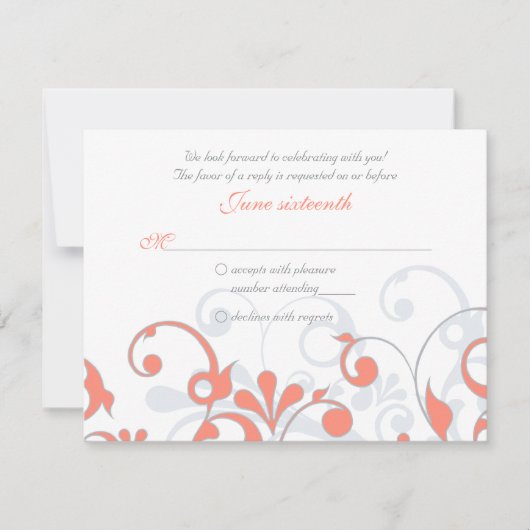 Koraalgrijs Witte Abstracte Bloem Bruiloft RSVP Ka (Voorkant)