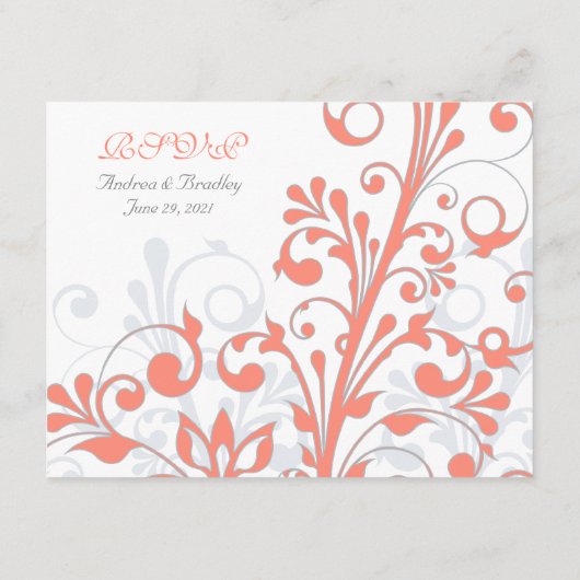 Koraalgrijs Witte Abstracte Bloem Bruiloft RSVP Ka (Achterkant)
