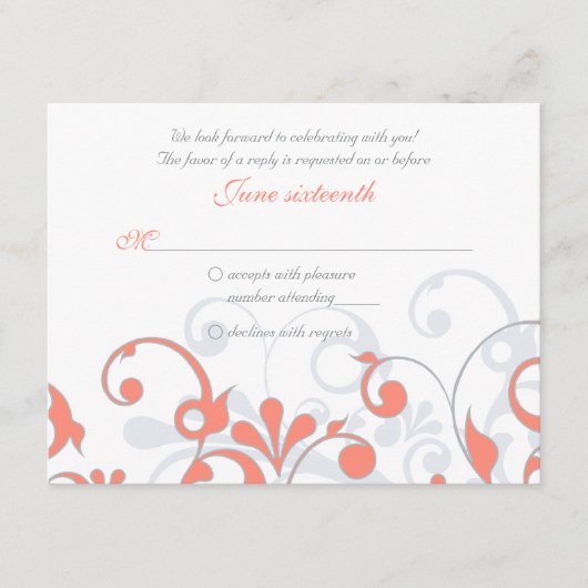 Koraalgrijs Witte Abstracte Bloem Bruiloft RSVP Ka (Voorkant)