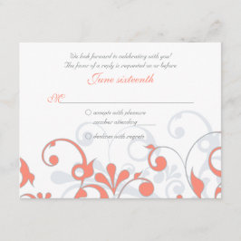 Koraalgrijs Witte Abstracte Bloemen Bruiloft RSVP 