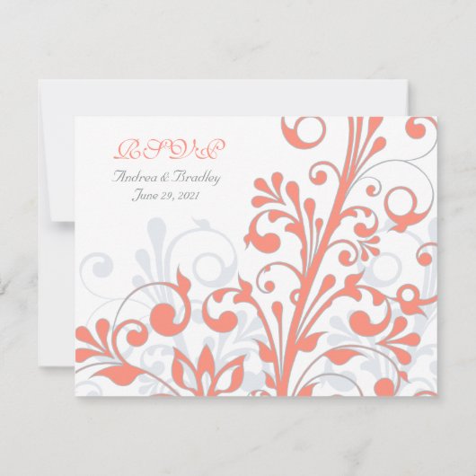Koraalgrijs Witte Abstracte Bloemen Bruiloft RSVP  (Achterkant)