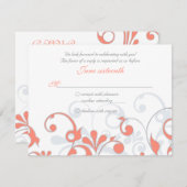 Koraalgrijs Witte Abstracte Bloemen Bruiloft RSVP  (Voorkant / Achterkant)
