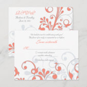 Koraalgrijs Witte Abstracte Bloemen Bruiloft RSVP  Kaartje (Voorkant / Achterkant)