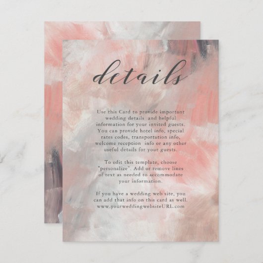 Koraalgrijze Abstracte penseelstreken Bindgegevens Informatiekaartje (Voorkant / Achterkant)