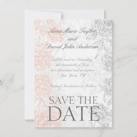 Koraalgrijze Floral bespaart de datum Save The Date (Voorkant)