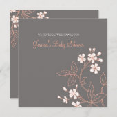 Koraalgrijze Floral Custom Baby Shower Invitaties Kaart (Voorkant / Achterkant)