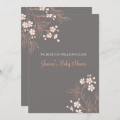 Koraalgrijze Floral Custom Baby Shower Invitaties Kaart (Voorkant / Achterkant)