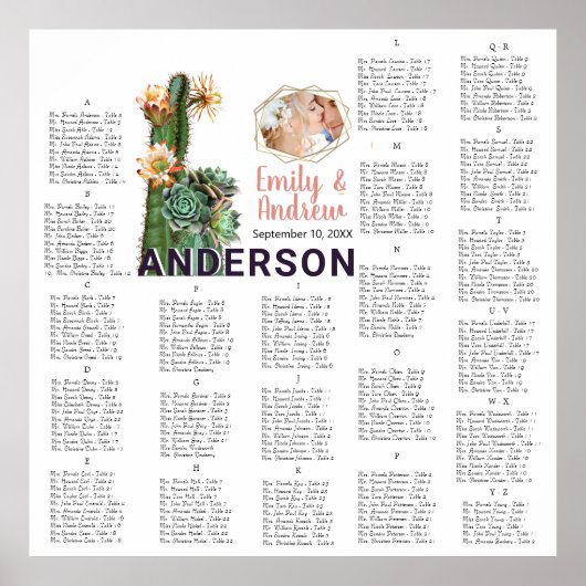 Koraalgroene cactus Succulent Wedding Seating Char Poster (Voorkant)