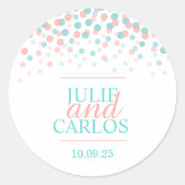 Koraalgroene confetti vallende stippen bruiloft st ronde sticker