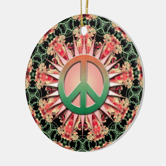 Koraalgroene ventilator keepaardse vredesversierin keramisch ornament (Links)