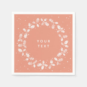 Koraalhanddruk Holly Wreated kerstpapier Servet