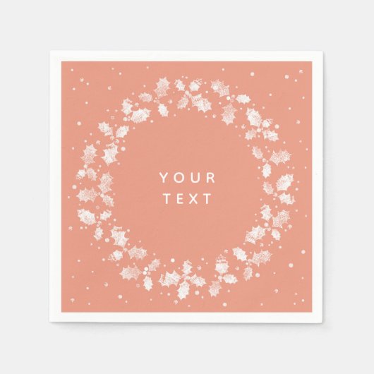 Koraalhanddruk Holly Wreated kerstpapier Servet (Voorkant)