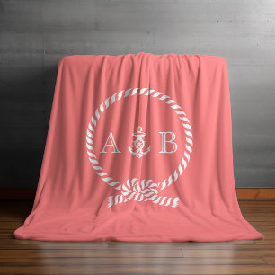 Koraalhelling en anker monogrammen fleece deken