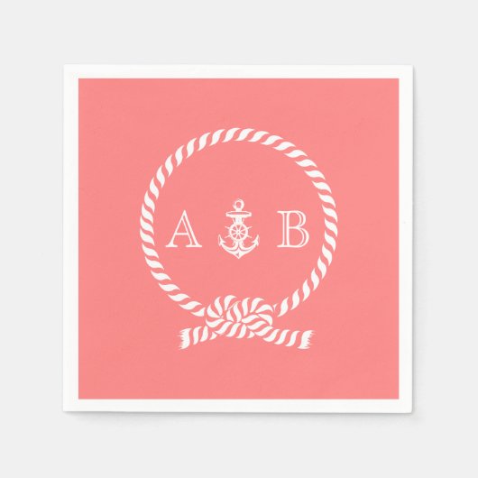 Koraalhelling en anker monogrammen servetten (Voorkant)