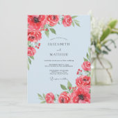 Koraalhemel Ranunculus Zachte Eucalyptus Bruiloft Kaart (Staand voorkant)