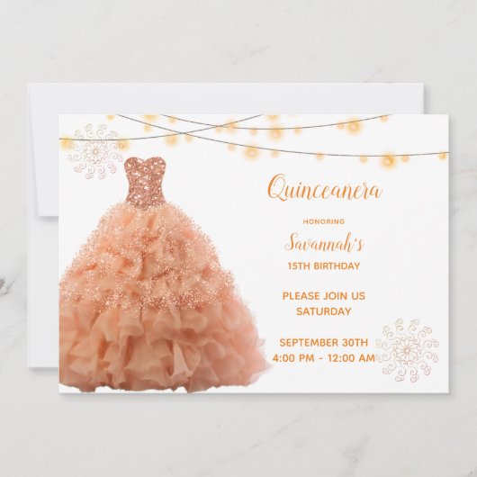 Koraaljurk String Lights Quinceanera Kaart (Voorkant)