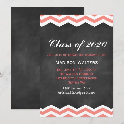 Koraalkazen op Afstuderen-uitnodiging in Chalkboar Kaart (Voorkant / Achterkant)