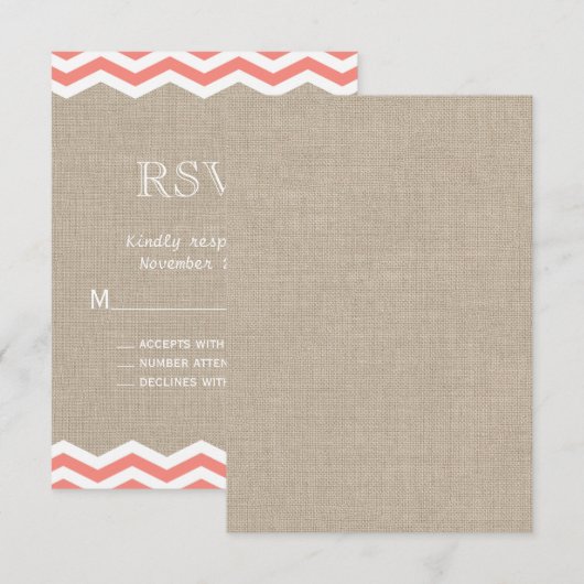 Koraalkazen op Burlap RSVP Kaartje (Voorkant / Achterkant)