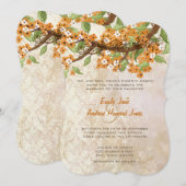 Koraalkers Blossom Tea Stain Wedding Invites Kaart (Voorkant / Achterkant)