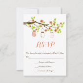 Koraalkersen bloesems en moerasjars bruiloft RSVP (Voorkant)