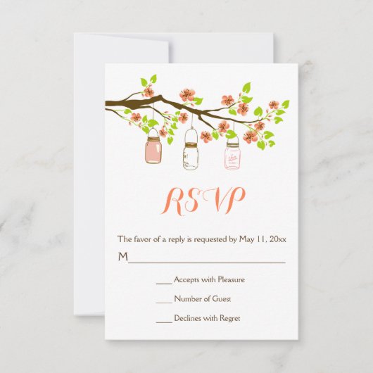 Koraalkersen bloesems en moerasjars bruiloft RSVP (Voorkant)