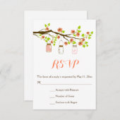 Koraalkersen bloesems en moerasjars bruiloft RSVP (Voorkant / Achterkant)