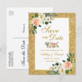 Koraalkoraal Bespaar de datum Gold Glitter Aankondigingskaart (Voorkant / Achterkant)