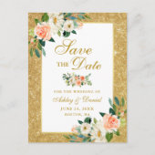 Koraalkoraal Bespaar de datum Gold Glitter Aankondigingskaart (Voorkant)