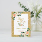 Koraalkoraal Bespaar de datum Gold Glitter Aankondigingskaart (Staand voorkant)