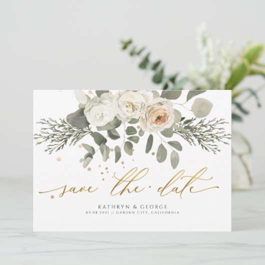 Koraalkoraal - botanische groen-bruiloft save the date (Staand voorkant)