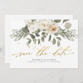 Koraalkoraal - botanische groen-bruiloft save the date (Voorkant / Achterkant)