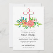 Koraalkruis en bloemen Christening, Baptisme Invit (Voorkant)