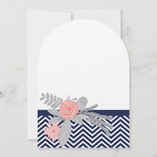 Koraalmarine en roze Zig Zag en Floral Wedding Kaart (Achterkant)