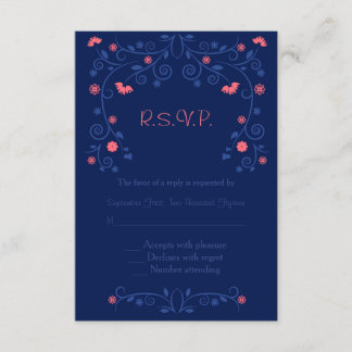 Koraalmarine Floral Wedding RSVP Antwoord
